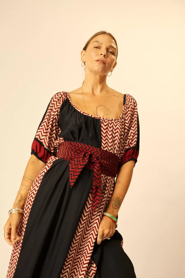 Vivi Dress Block Zigzag Noire Women Natalie Martin Dresses