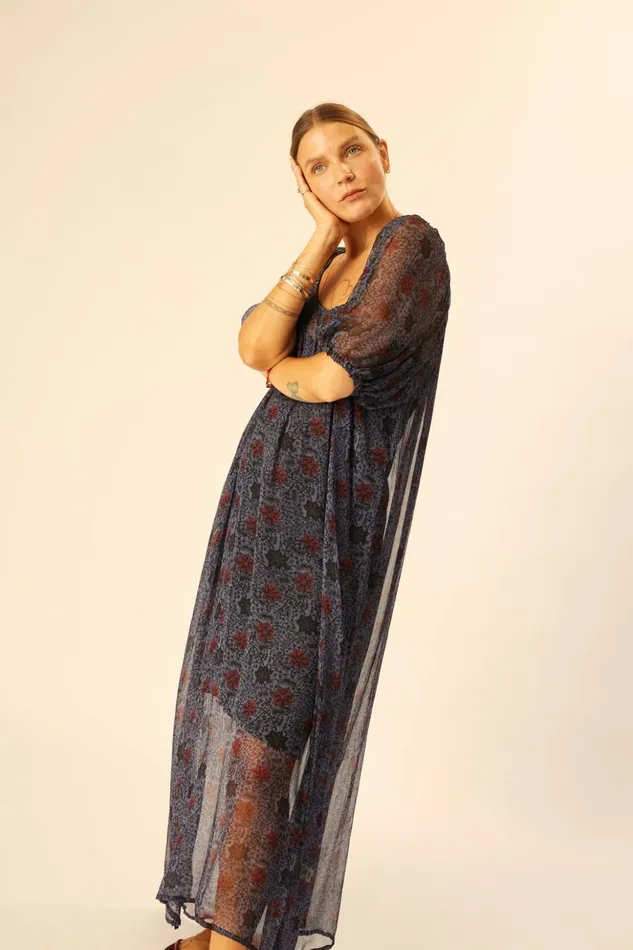 Vivi Dress Snowflake Steel Blue Women Natalie Martin Dresses