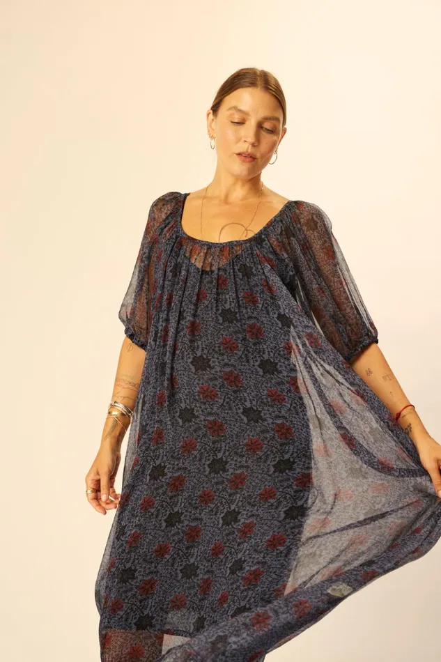 Vivi Dress Snowflake Steel Blue Women Natalie Martin Dresses
