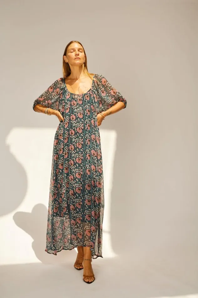 Vivi Dress Vintage Flowers Indigo Women Natalie Martin Dresses