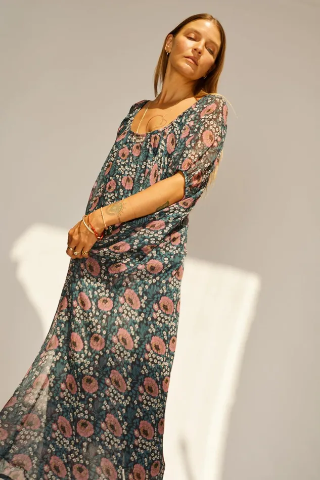 Vivi Dress Vintage Flowers Indigo Women Natalie Martin Dresses