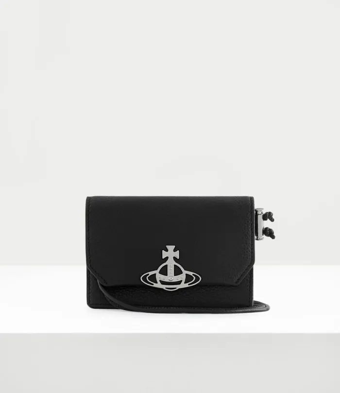 Wallets And Purses WomenMen Vivienne Westwood Grain Leather Card Holder With Strap In Black Wallets And Purses WomenMen Vivienne Westwood Grain Leather Card Holder With Strap In Black
