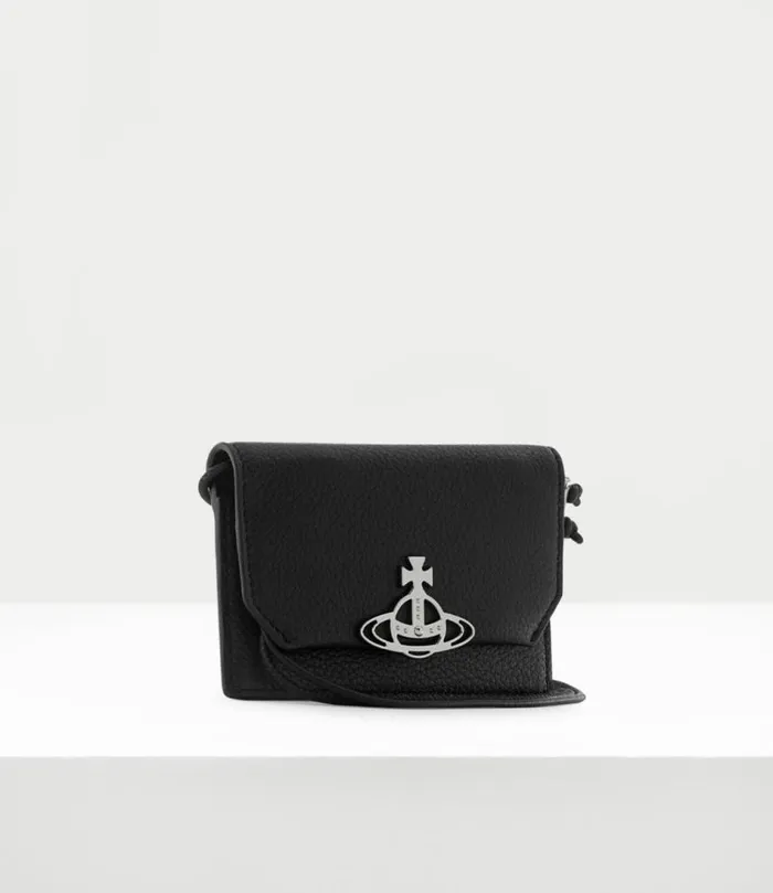 Wallets And Purses WomenMen Vivienne Westwood Grain Leather Card Holder With Strap In Black