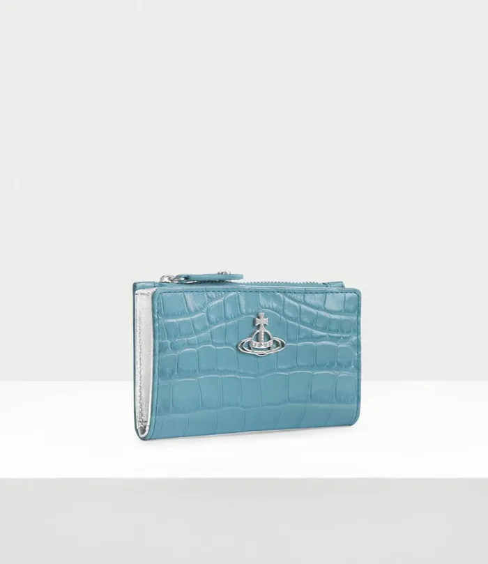 Wallets And Purses Women Vivienne Westwood Crocodile Slim Flap Card Holder In LightBlue