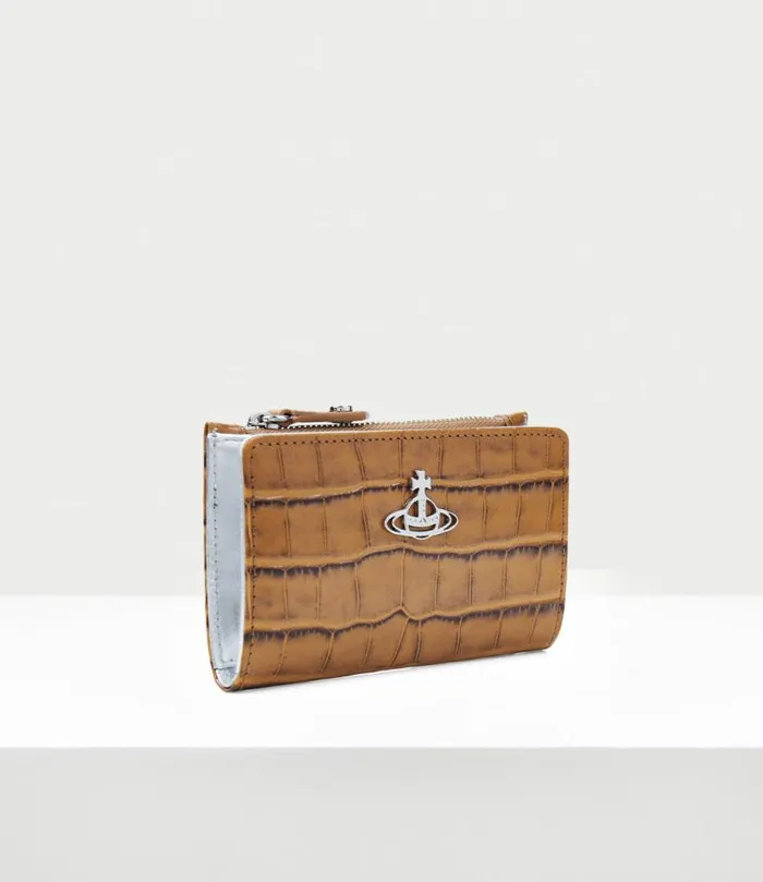 Wallets And Purses Women Vivienne Westwood Crocodile Slim Flap Card Holder In Tan