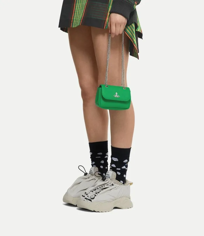 Wallets And Purses Women Vivienne Westwood Saffiano Biogreen Small Purse With Chain In BrightGreen