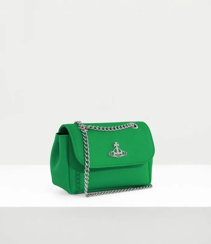 Wallets And Purses Women Vivienne Westwood Saffiano Biogreen Small Purse With Chain In BrightGreen