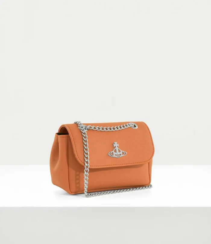 Wallets And Purses Women Vivienne Westwood Saffiano Biogreen Small Purse With Chain In Orange