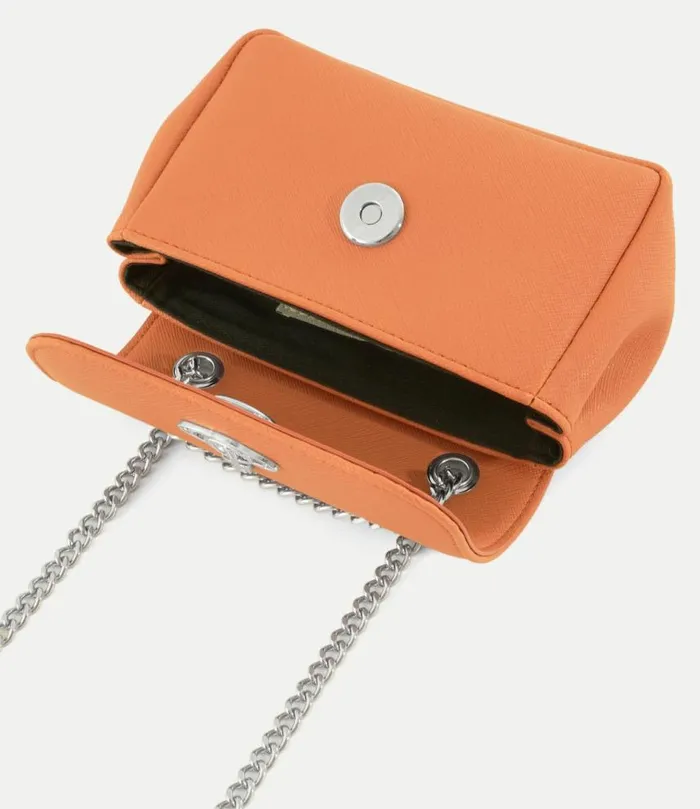 Wallets And Purses Women Vivienne Westwood Saffiano Biogreen Small Purse With Chain In Orange