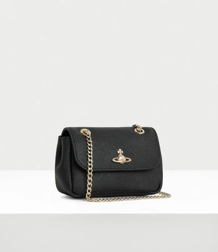 Wallets And Purses Women Vivienne Westwood Saffiano Small Purse With Chain In Black