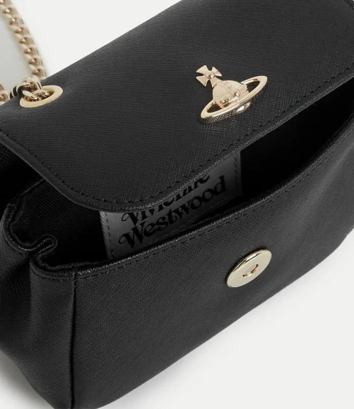 Wallets And Purses Women Vivienne Westwood Saffiano Small Purse With Chain In Black