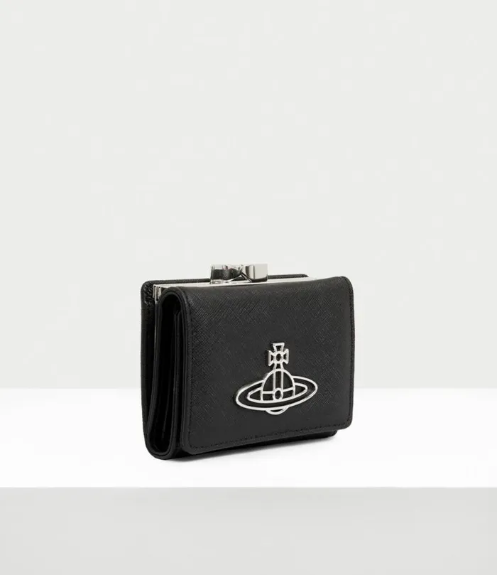 Wallets And Purses Women Vivienne Westwood Saffiano Thin Line Small Frame Wallet In Black