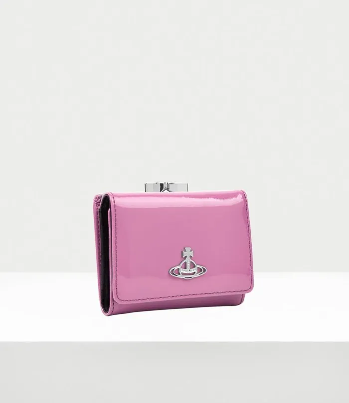 Wallets And Purses Women Vivienne Westwood Shiny Patent Small Frame Wallet In Pink