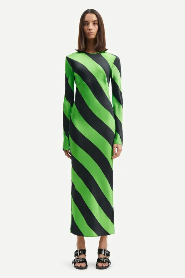 Woman Alina Long Dress 14903 Green Stripe Samse Samse Dresses and Jumpsuits