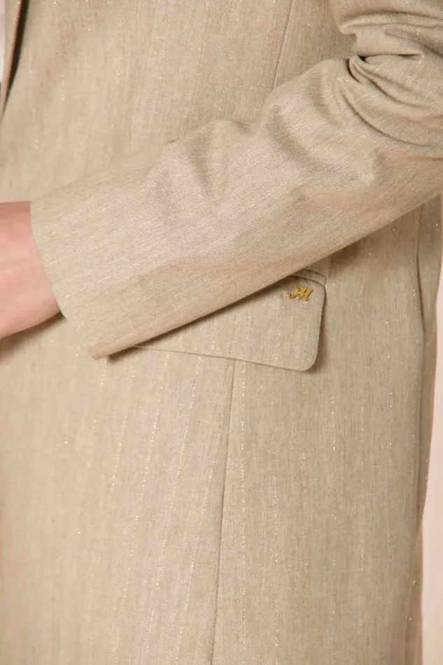 Woman Irene Long Blazer With One Button In Mat Fabric With Lurex Stripe Mason039s Blazers