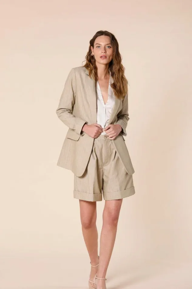 Woman Irene Long Blazer With One Button In Mat Fabric With Lurex Stripe Mason039s Blazers