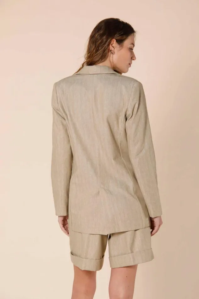 Woman Irene Long Blazer With One Button In Mat Fabric With Lurex Stripe Mason039s Blazers