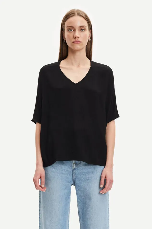 Woman Mains Vneck Ss 5687 Black Samse Samse Tshirts