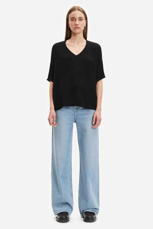 Woman Mains Vneck Ss 5687 Black Samse Samse Tshirts