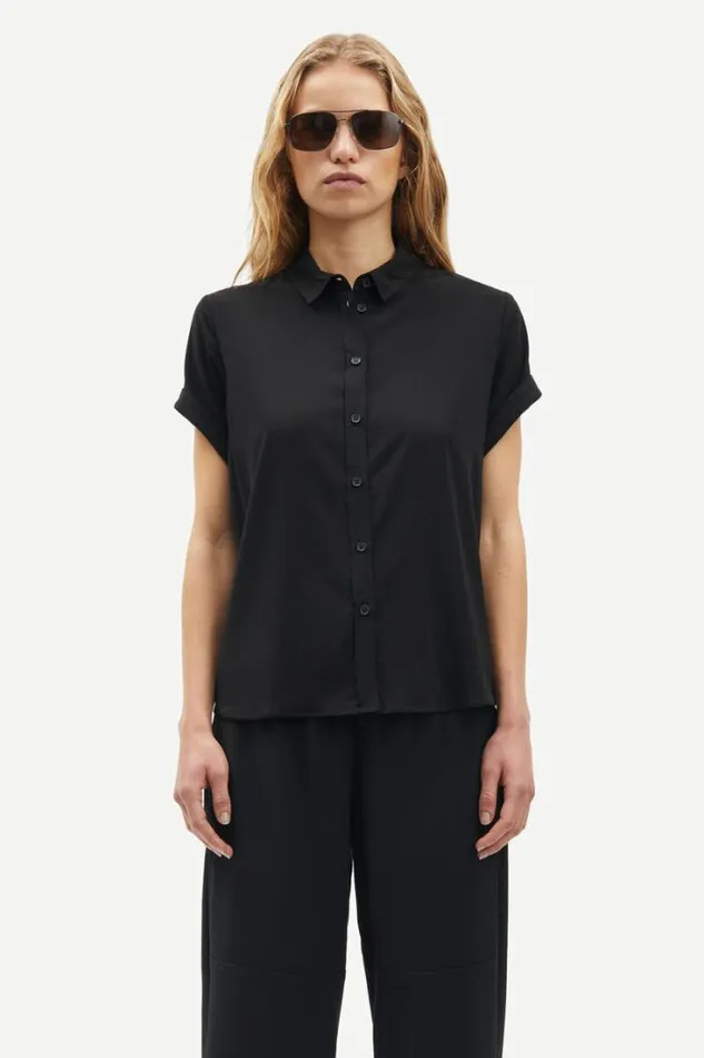 Woman Majan Ss Shirt 9942 Black Samse Samse Shirts and Blouses