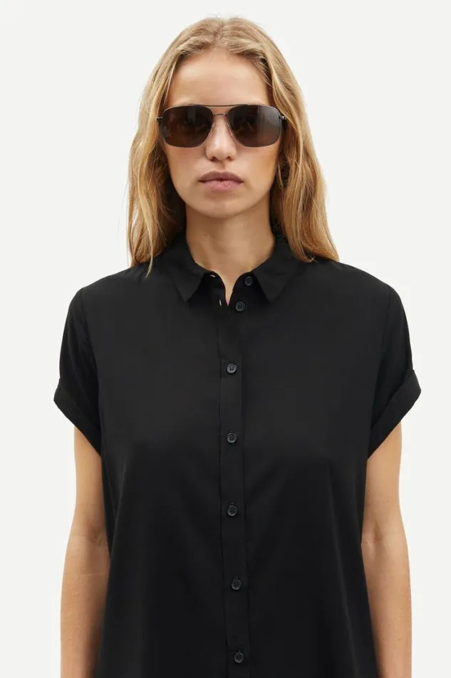 Woman Majan Ss Shirt 9942 Black Samse Samse Shirts and Blouses