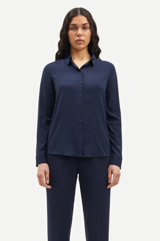 Woman Milly Np Shirt 9942 Dark Sapphire Samse Samse Shirts and Blouses