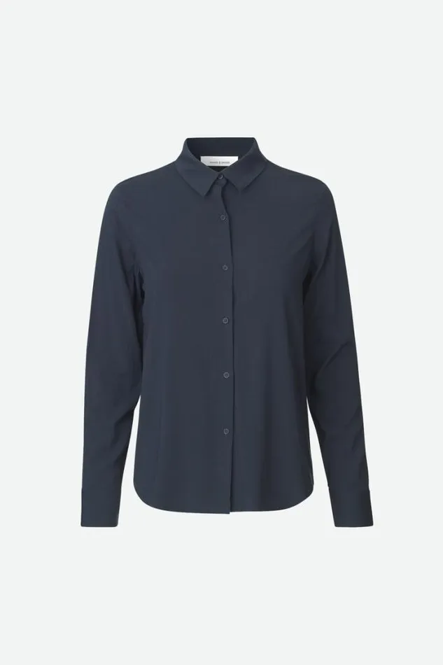 Woman Milly Np Shirt 9942 Dark Sapphire Samse Samse Shirts and Blouses