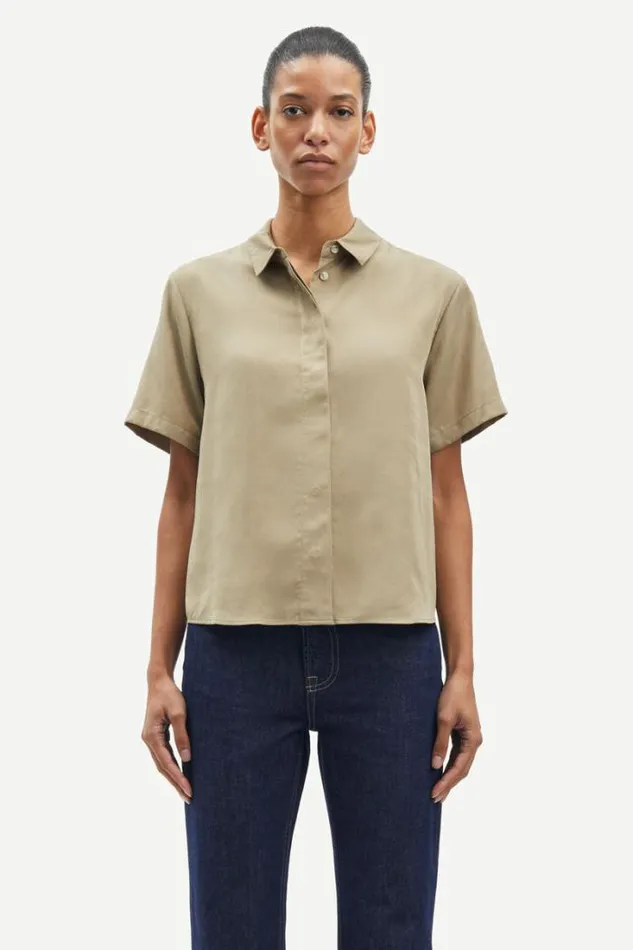Woman Mina Ss Shirt 14028 Silver Sage Samse Samse Shirts and Blouses