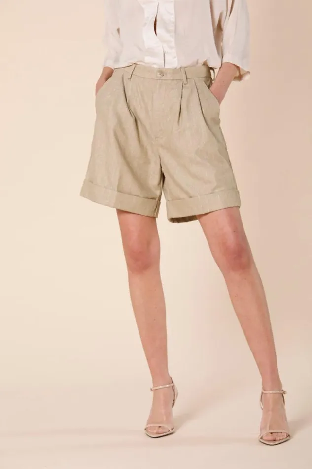 Woman New York Pinces Chino Bermuda With Pinces In Canvas Lurex Stripe Relaxed Mason039s Bermudas