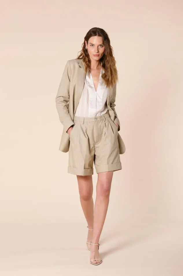 Woman New York Pinces Chino Bermuda With Pinces In Canvas Lurex Stripe Relaxed Mason039s Bermudas