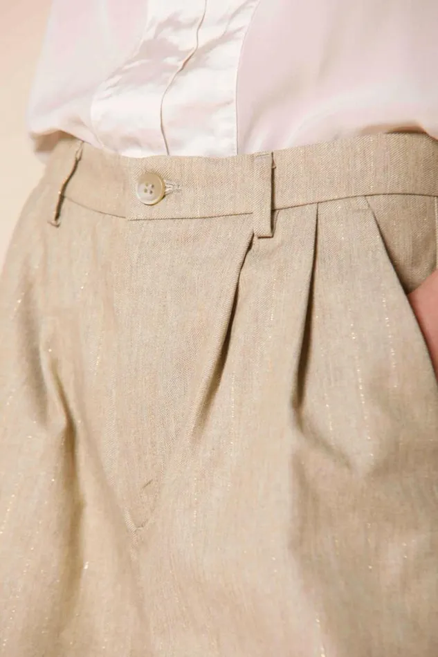 Woman New York Pinces Chino Bermuda With Pinces In Canvas Lurex Stripe Relaxed Mason039s Bermudas
