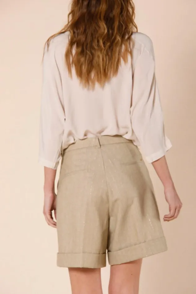 Woman New York Pinces Chino Bermuda With Pinces In Canvas Lurex Stripe Relaxed Mason039s Bermudas