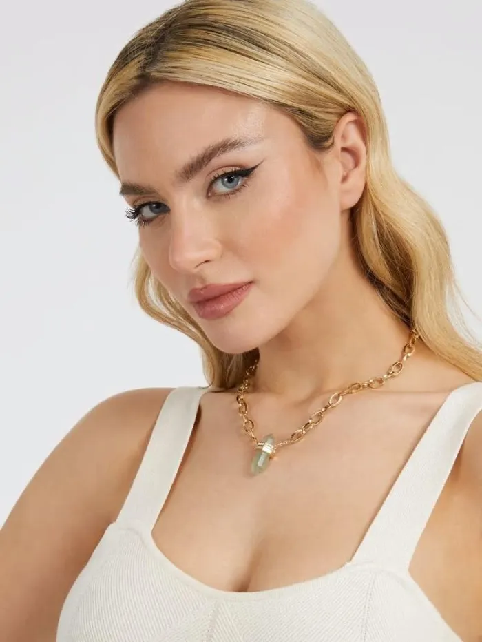 Women 034good Vibes034 Necklace Light Blue Guess Jewellery