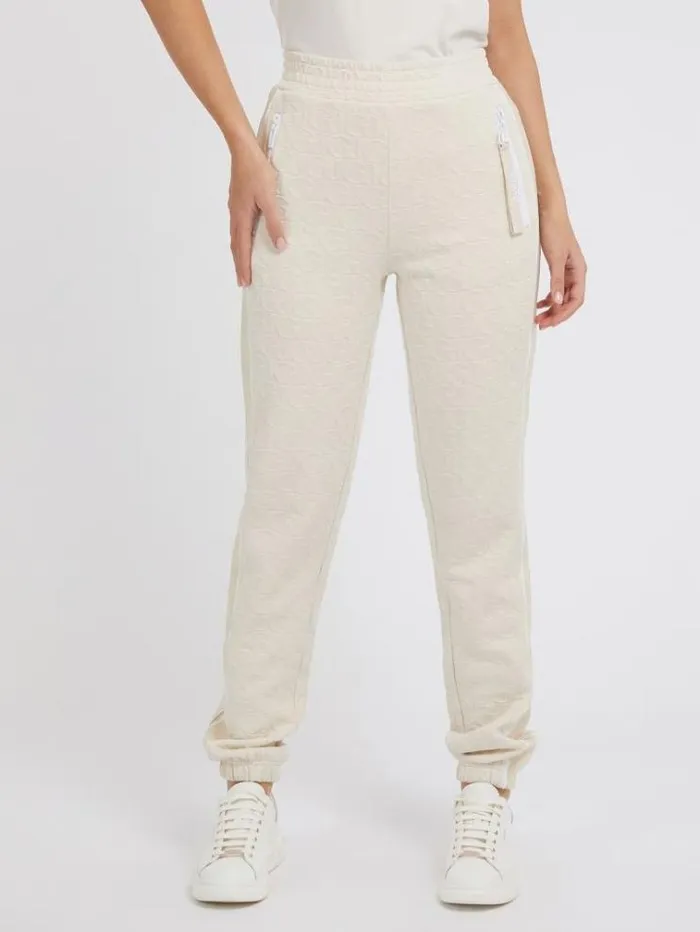 Women 3d Jacquard Logo Pants Beige Guess Activewear