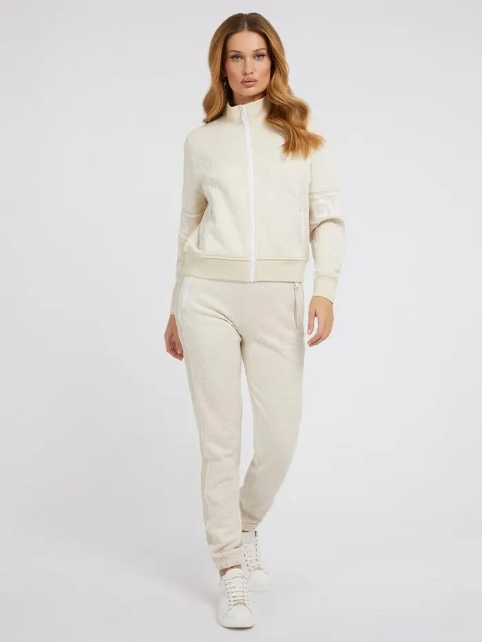 Women 3d Jacquard Logo Sweatshirt Beige Guess Knitwear And Sweatshirts