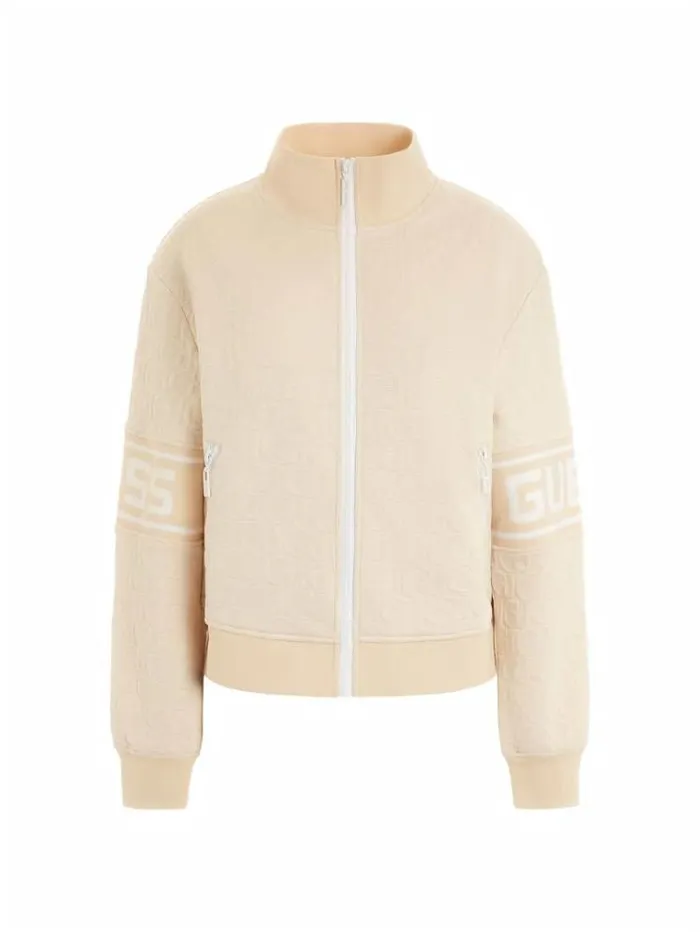 Women 3d Jacquard Logo Sweatshirt Beige Guess Knitwear And Sweatshirts