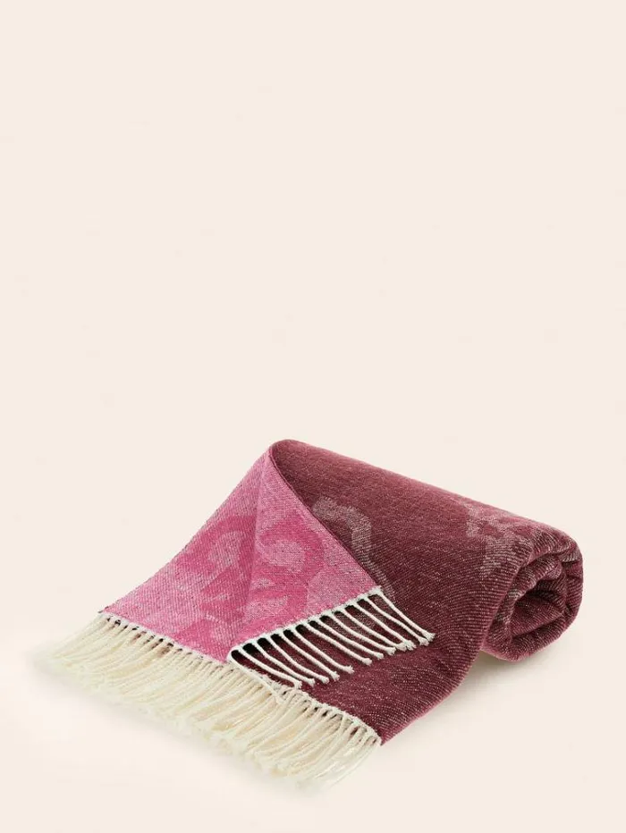 Women 4g And Peony Logo Blanket Burgundy Guess Home Collection