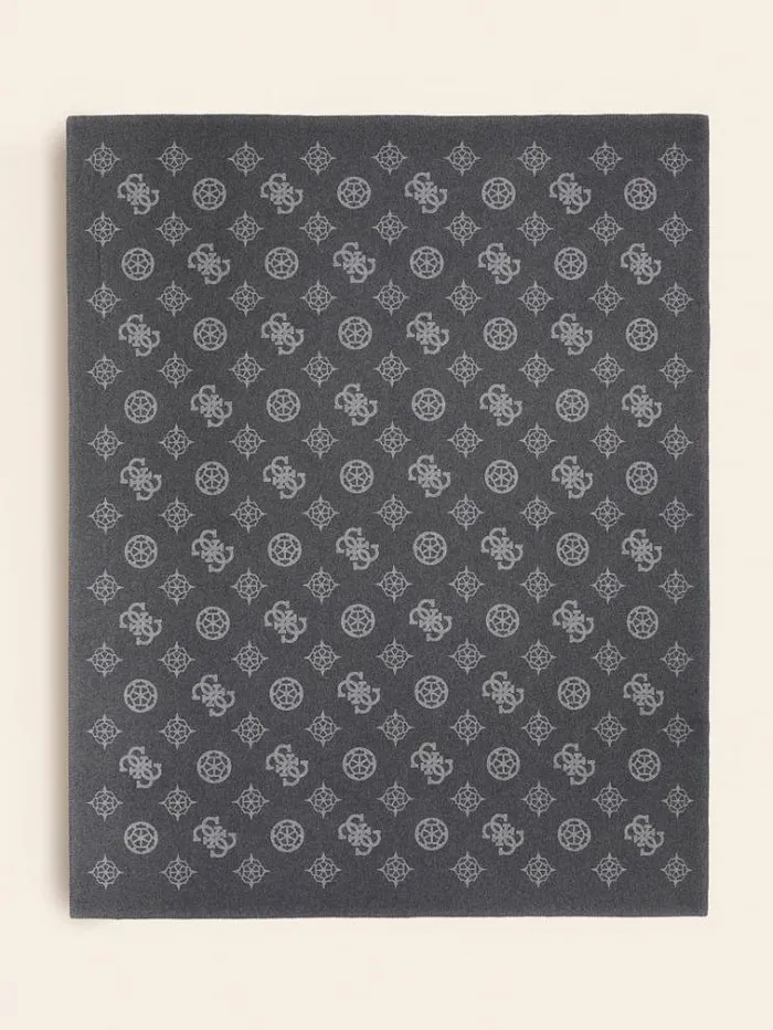 Women 4g And Peony Logo Pile Blanket Grey Multi Guess Home Collection
