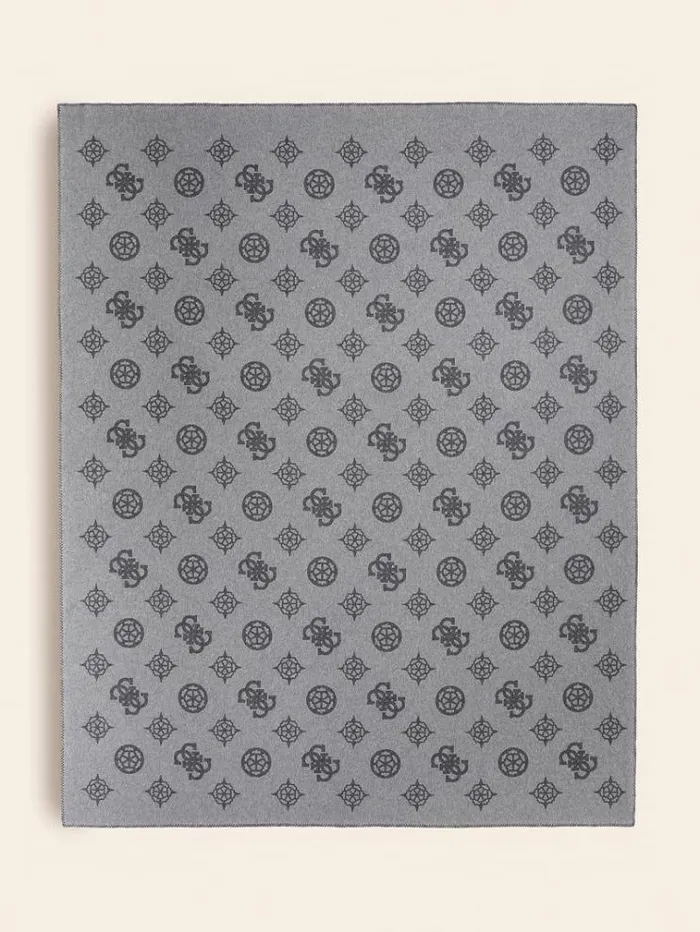 Women 4g And Peony Logo Pile Blanket Grey Multi Guess Home Collection