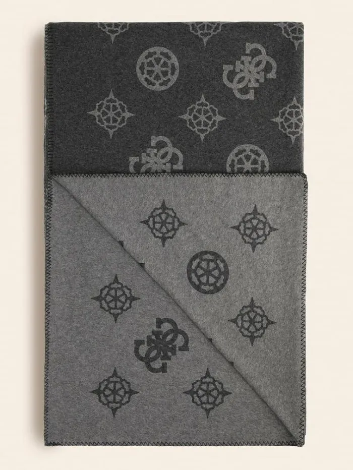 Women 4g And Peony Logo Pile Blanket Grey Multi Guess Home Collection