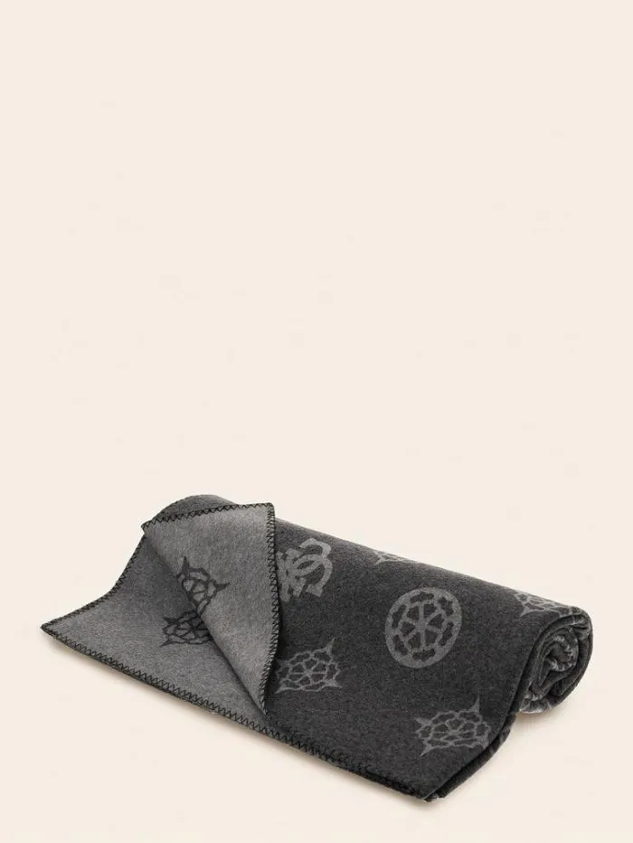 Women 4g And Peony Logo Pile Blanket Grey Multi Guess Home Collection