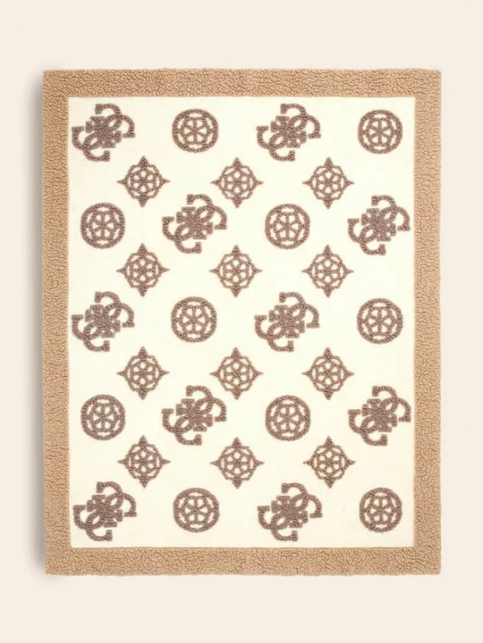 Women 4g And Peony Logo Wool Blanket Beige Guess Home Collection