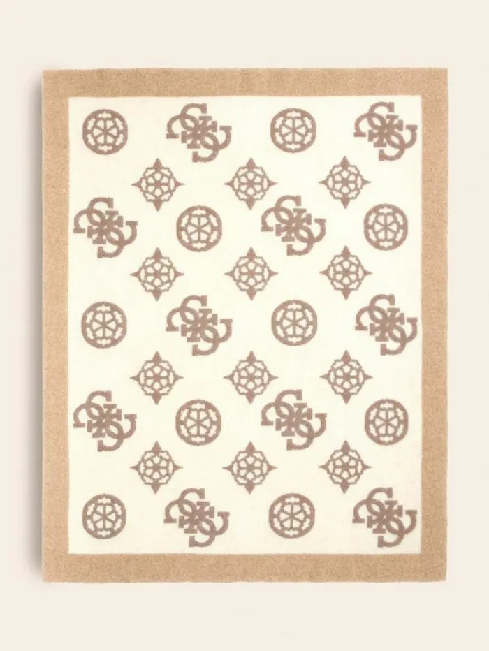 Women 4g And Peony Logo Wool Blanket Beige Guess Home Collection