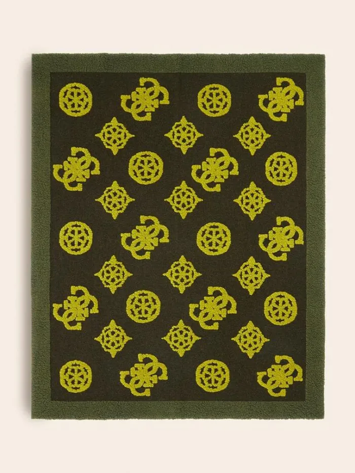 Women 4g And Peony Logo Wool Blanket Green Multi Guess Home Collection