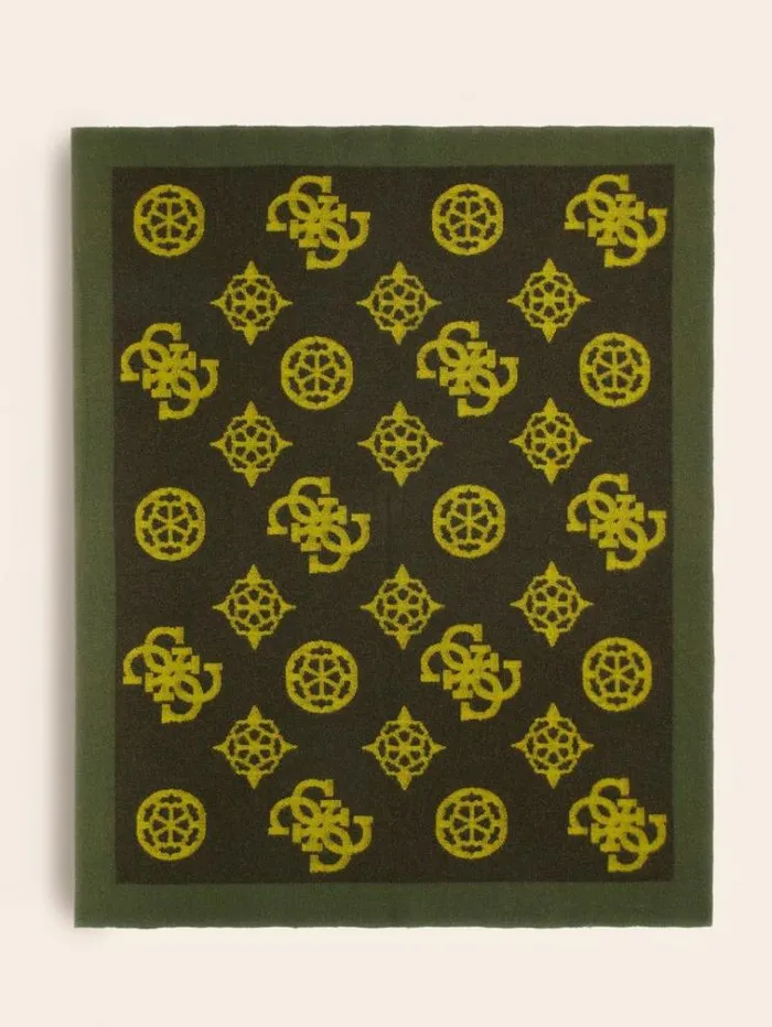 Women 4g And Peony Logo Wool Blanket Green Multi Guess Home Collection