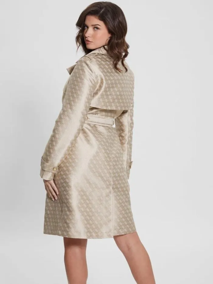 Women 4g Logo Jacquard Trench Coat Beige Guess Coats And Jackets