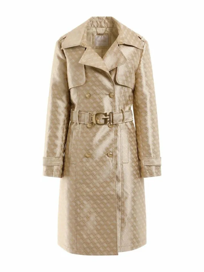 Women 4g Logo Jacquard Trench Coat Beige Guess Coats And Jackets