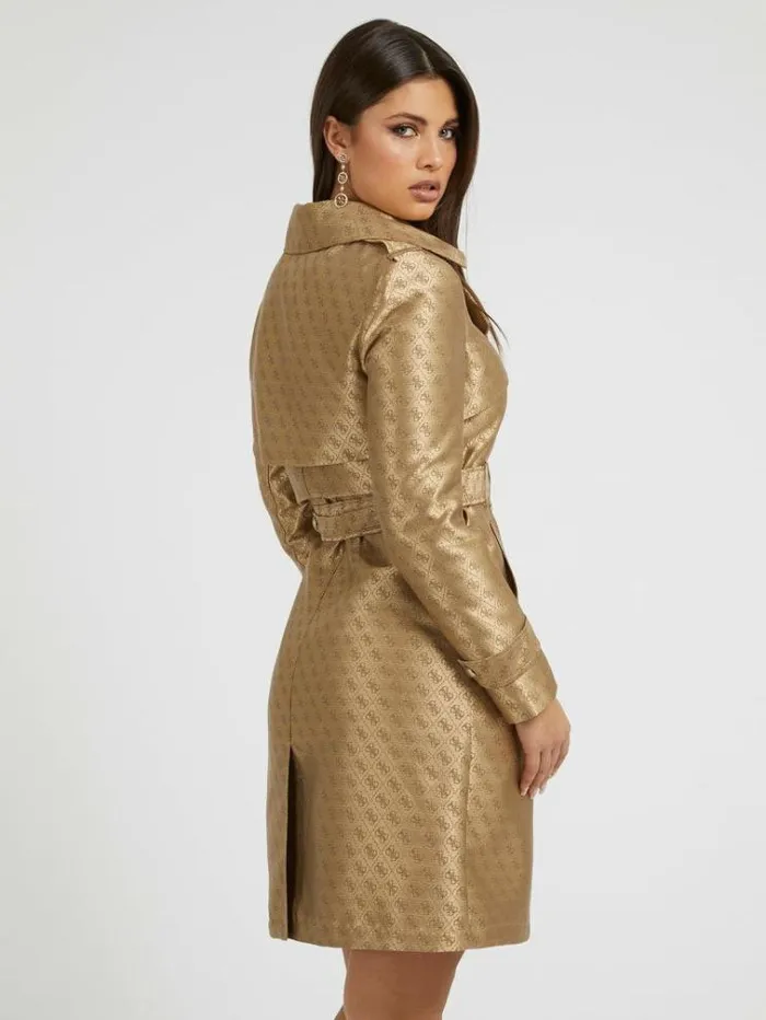 Women 4g Logo Jacquard Trench Coat Brown Multi Guess Coats And Jackets