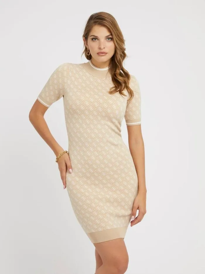 Women 4g Logo Sweater Dress Beige Guess Dresses And Jumpsuits