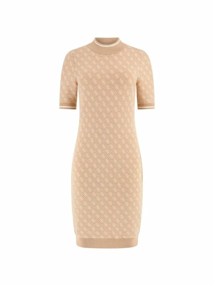 Women 4g Logo Sweater Dress Beige Guess Dresses And Jumpsuits